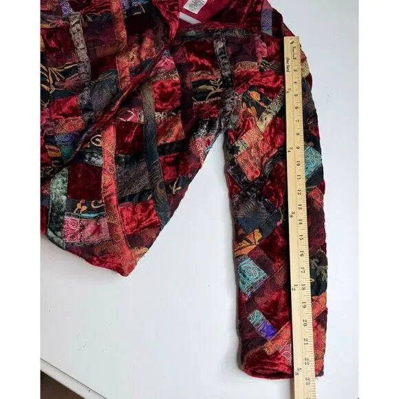 Coldwater Velvet Patchwork Jacket Sz‎ M Petite Red Quilted Cottage Blazer Dressy - Picture 9 of 10